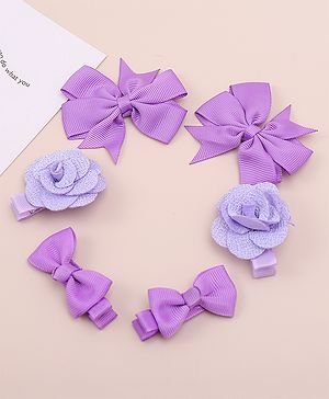 Babyhug Bow & Butterfly Clips With Floral Applique  Free Size Pack of 3 - Purple
