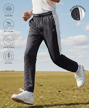 Pine Active Knit Full Length Super Stretch Solid Coloured Track Pant with Tape Detailing -  Dark Grey