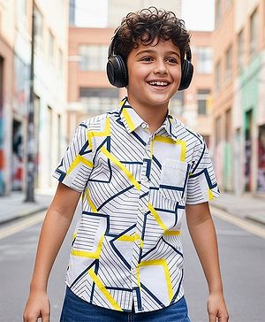 Pine Kids Viscose Woven Half Sleeves Shirt With Stripes - White