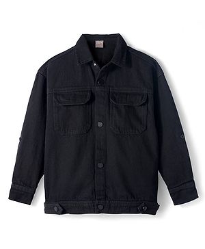 Little Kangaroos Cotton Woven Full Sleeves Solid Colour Shirt - Black