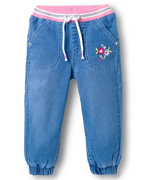 Babyhug
                              Denim Full Length Jogger With Stretch
                              & Floral Embriodery - Blue