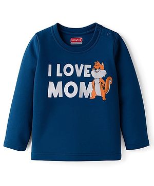 Babyhug 100% Cotton Knit Full Sleeves T-Shirt with Text Graphic - Navy Blue