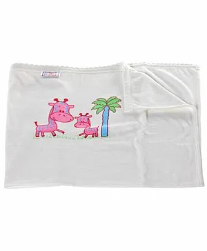 Tinycare Towel with Giraffe Print - White And Pink