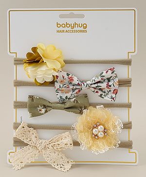Babyhug Free Size Rubber Bands with Floral and Bow Applique Pack of 5 - Multicolor