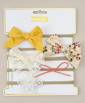 Babyhug Headband with Bow & Floral Applique Pack of 5 - Multicolor