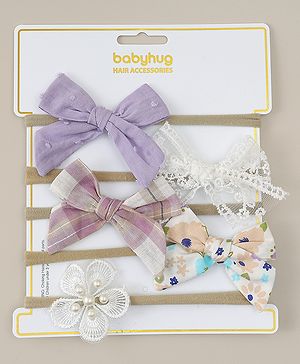 Babyhug Headbands With Floral Print Pack Of 5 - Multicolour
