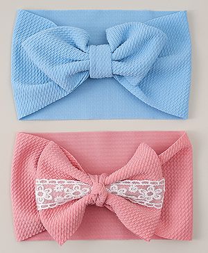 Babyhug Headband with Bow Applique Pack of 2 - Blue & Pink