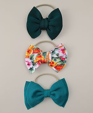 Babyhug Headband with Bow & Floral Applique Pack of 3 - Green