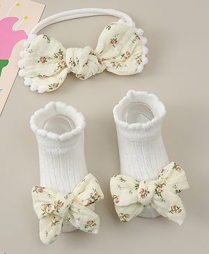Bonfino Headband & Socks Combo Set With Bow Applique - Multicolor
