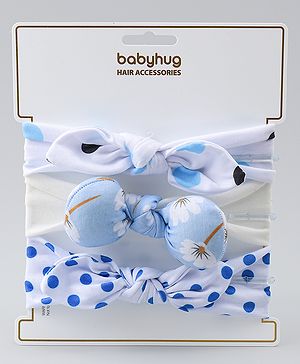 Babyhug Headbands with Bow & Floral Applique Pack of 3 - White & Blue