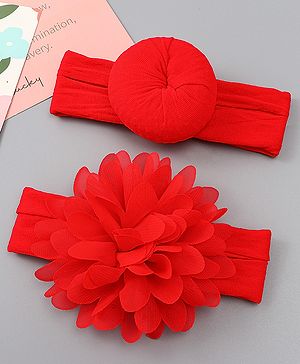 Babyhug Free Size Headbands With Floral & Bow Applique Pack of 2 - Red