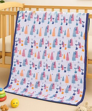 Babyhug Premium 3 Layered Baby Muslin Blanket Fox Print - Multicolor, Soft & Breathable, All Season Blanket, New Born Gifting, Bath Towel, Wrapper, Feeding Towel, Machine Washable - L 106 x B 106 cm Multi Color