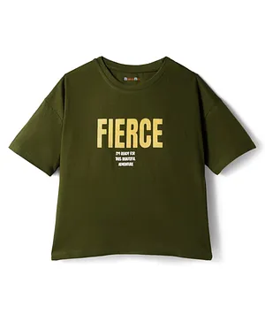 Kookie Kids
                              Single Jersey Knit Drop Shoulder Half
                              Sleeves T-Shirt with Flock & HD Print
                              - Olive Green