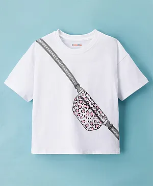 Kookie Kids Single Jersey Knit Drop
                              Shoulder Half Sleeves Oversized Round Neck
                              T-Shirt with Fanny Pack Print - White