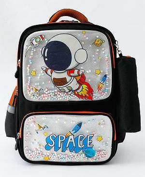 Space Kids School Backpack with Detachable Pencil Pouch 17L - Black| Water-Resistant Polyester| Bag for Boys & Girls| Lightweight & Durable| 3 Compartment & Front Zipper| Bottle Pouch