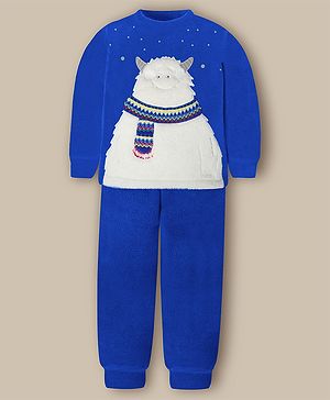 Cherry Crumble By Nitt Hyman Knit Full Sleeves Yeti Embroidered Unisex Winter Night Suit Set - Blue