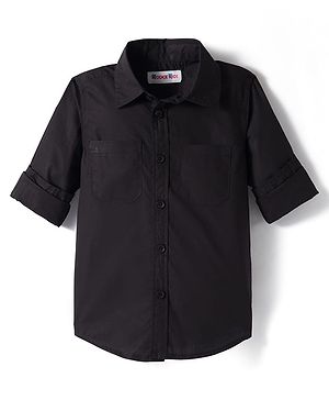 Kookie Kids Poplin Woven Full Sleeves Solid Colour Shirt - Black