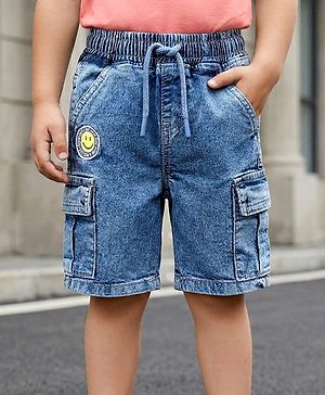 Babyhug Denim Above Knee Length Washed Bermuda With Stretch - Blue