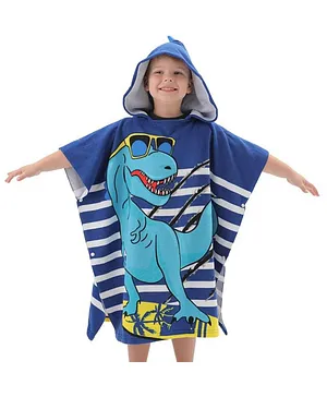 The little lookers Micro Fiber Knit Cool Dinosaur Printed Hooded Poncho Bath Towel - Blue