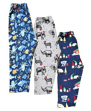 The little lookers Cotton Knit Pack Of 3 Animals Printed Pajamas - Multi Colour