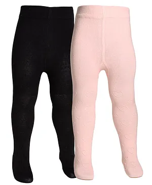 The little lookers Cotton Knit Pack Of 2 Solid Stockings - Black & Pink