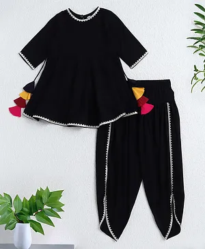 The Magic Wand Rayon Woven Three
                              Fourth Sleeves Gota Lace Embellished
                              Anarkali Kurti & Dhoti Set - Black