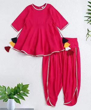 The Magic Wand Rayon Woven Three
                              Fourth Sleeves Gota Lace Embellished
                              Anarkali Kurti & Dhoti Set - Fuchsia