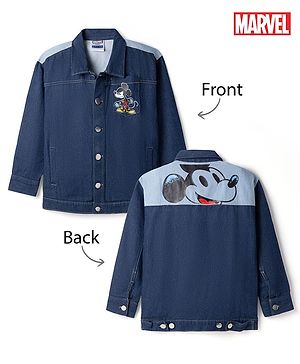 Pine Kids Disney Denim Woven Full Sleeves Jacket With Mickey Mouse Graphics - Navy Blue