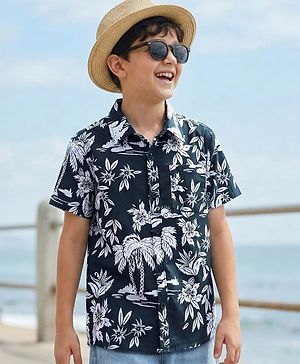 Pine Kids Woven Half Sleeves Shirt With Tree Print - Multicolor