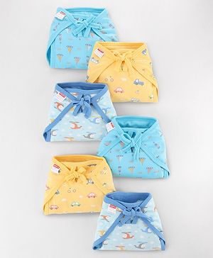 Babyhug 100% Interlock Cotton Double Layer Nappy Helicopter, Boat & Car Print Pack of 6 - Extra Small Size| Machine Washable| Soft & Skin Friendly| Tie Knot Style