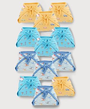 Babyhug 100% Interlock Cotton Double Layer Nappy Helicopter, Boat & Car Print Pack of 12 - Small Size| Machine Washable| Soft & Skin Friendly| Velcro Closure