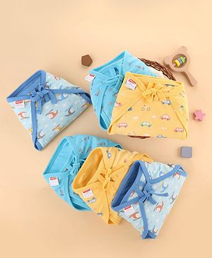 Babyhug 100% Interlock Cotton Double Layer Nappy  Helicopter, Boat and Car Print Pack of 12-  Extra Small Size | Machine Washable| Soft & Skin Friendly| Velcro Closure - Multicolour