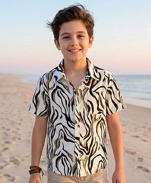 Pine Kids Viscose Woven Half Sleeves Printed Shirt - White