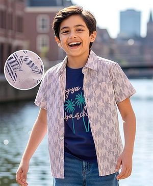 Pine Kids Viscose Woven Half Sleeves Shirt With Printed T-Shirt - Multicolour