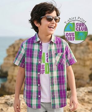 Pine Kids Cotton Woven Half Sleeves Shirt With Printed T-Shirt - Multicolour