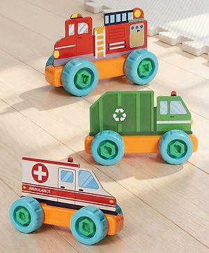 Babyhug 3 in 1 Build a Vehicle Learning Toys for kids- Build, Play & Create| Ambulance, Fire Engine & Clean Up Truck| Indoor Game| STEM Educational Toy| Gifting Idea for age 3+|BIS Certified| DIY Toy