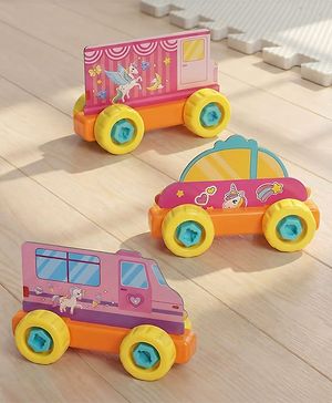 Babyhug 3 in 1 Build a Vehicle Learning Toys for kids- Build, Play & Create| Magic Bus, Unicorn Van & Fantasy Car| Indoor Game| STEM Educational Toy| Gifting Idea for age 3+| BIS Certified| DIY Toy