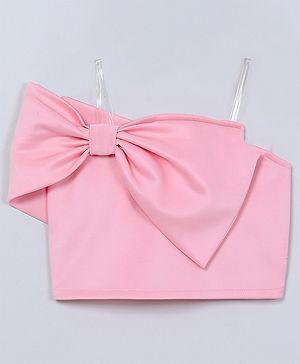 Taffykids Knit Sleeveless Bow Applique Detailed Crop Top - Pink
