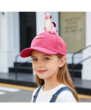 Babyhug Baseball Caps with Dino Applique Dark Pink - Diameter 17 cm
