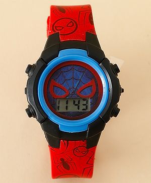 Babyhug Free Size Digital Watch with Spiderman Print - Red