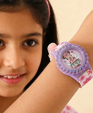 Babyhug Free Size Digital Watch with Minnie Mouse Print - Pink & Purple