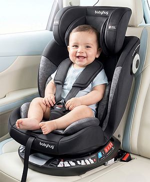 Babyhug Convertible Car Seat with ISOFIX & 360° Rotatable Seat - Black| R44/04 Certified| Rear & Forward Facing| Newborn to 12 Years| Reclining Seat| Padded Cushion| 5 point Safety Harness