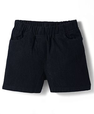 Kookie Kids Solid Denim Shorts With Elasticated Waist & Pockets - Black