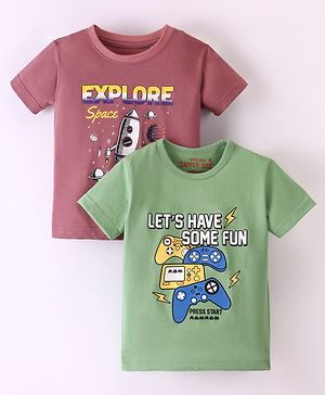 Dapper Dudes Half Sleeves  Explore Text Printed Tees - Green & Mauve