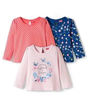 Babyhug 100% Cotton Knit Full Sleeves
                              T-Shirts With Floral & Polka Dot Print
                              Pack of 3 - Pink Peach & Navy Blue