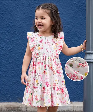 Kookie Kids Cotton Woven
                                  Sleevesless Frock With Floral Print -
                                  White