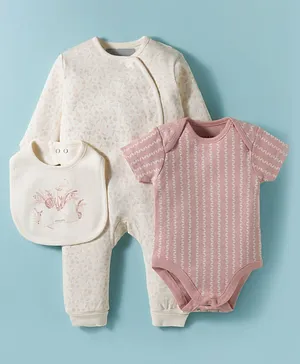 Kookie Kids Interlock Knit Full
                              Sleeves Printed Onesies & Romper Set
                              With Bib - Light Pink