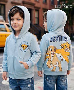 Bonfino Disney Cotton Knit Sweatshirt Hooded Full Sleeves Lion King Graphic Light Blue 9-12 Months