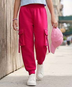 Pine Kids Knit Full Length Solid Coloured Lounge Pant With Pockets - Dark Pink