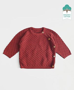 Keebee Organics Organic Cotton Knit Full Sleeves Textured Double Layered Sweater - Brown